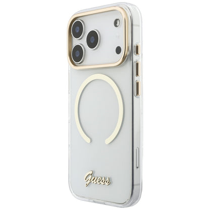 MagSafe-cover til Apple iPhone 18 Pro / 17 Pro, Guess, IML Script Metal, gennemsigtig