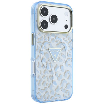MagSafe-etui til Apple iPhone 18 Pro / 17 Pro, Guess, Leopard Glitter Triangle Logo, Blå