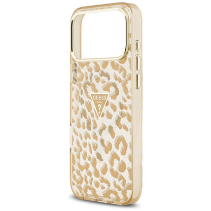 MagSafe-etui til Apple iPhone 18 Pro / 17 Pro, Guess, Leopard Glitter Triangle Logo, Brun