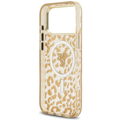 MagSafe-etui til Apple iPhone 18 Pro / 17 Pro, Guess, Leopard Glitter Triangle Logo, Brun