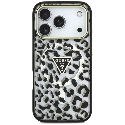 MagSafe-etui til Apple iPhone 18 Pro / 17 Pro, Guess, Leopard Glitter Triangle Logo, Sort