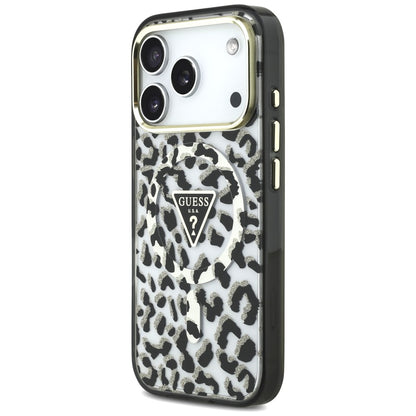 MagSafe-etui til Apple iPhone 18 Pro / 17 Pro, Guess, Leopard Glitter Triangle Logo, Sort