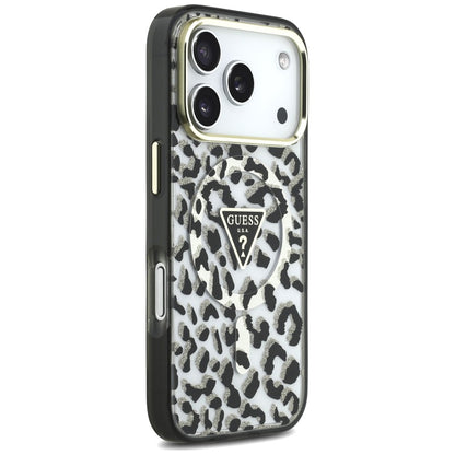 MagSafe-etui til Apple iPhone 18 Pro / 17 Pro, Guess, Leopard Glitter Triangle Logo, Sort
