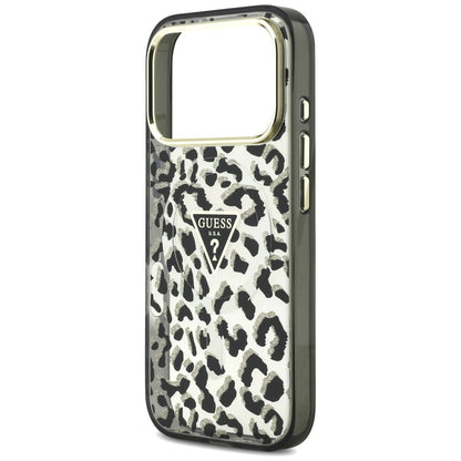 MagSafe-etui til Apple iPhone 18 Pro / 17 Pro, Guess, Leopard Glitter Triangle Logo, Sort