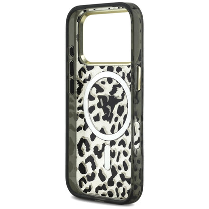 MagSafe-etui til Apple iPhone 18 Pro / 17 Pro, Guess, Leopard Glitter Triangle Logo, Sort