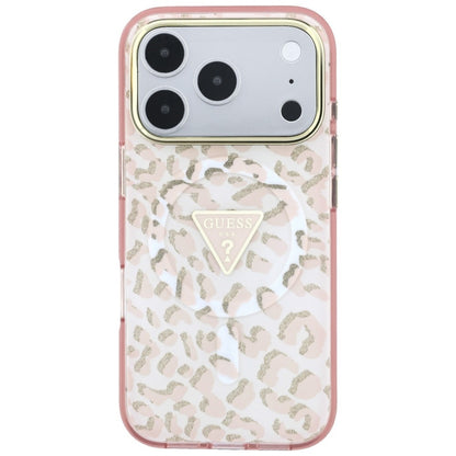 MagSafe-etui til Apple iPhone 18 Pro / 17 Pro, Guess, Leopard Glitter Triangle Logo, Pink