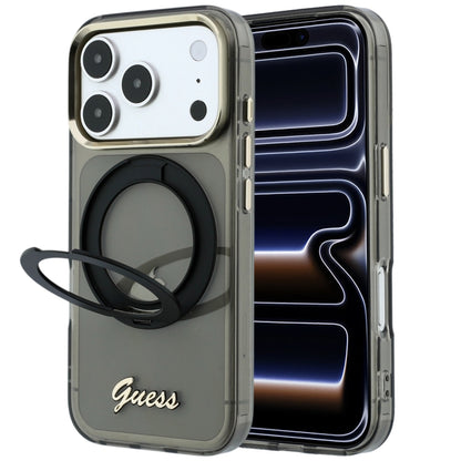 MagSafe-etui til Apple iPhone 18 Pro / 17 Pro, Guess, Ring Stand Script Metal Logo, Sort