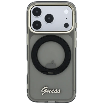 MagSafe-etui til Apple iPhone 18 Pro / 17 Pro, Guess, Ring Stand Script Metal Logo, Sort