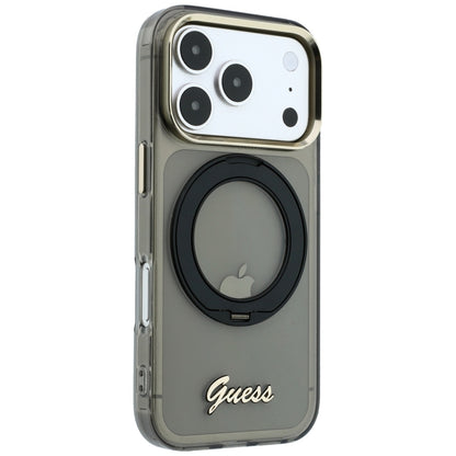 MagSafe-etui til Apple iPhone 18 Pro / 17 Pro, Guess, Ring Stand Script Metal Logo, Sort