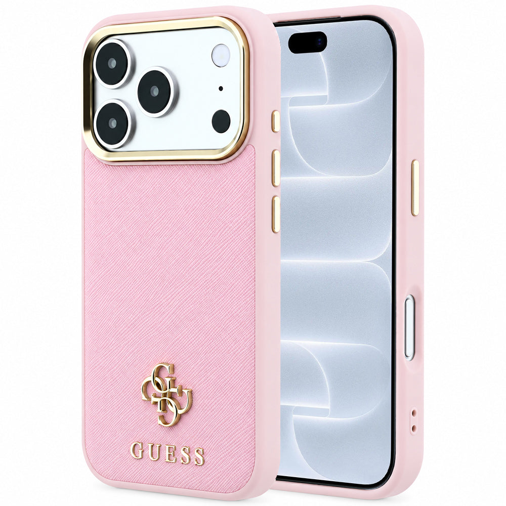 MagSafe-cover til Apple iPhone 18 Pro / 17 Pro, Guess, Saffiano Small 4G Classic, Pink