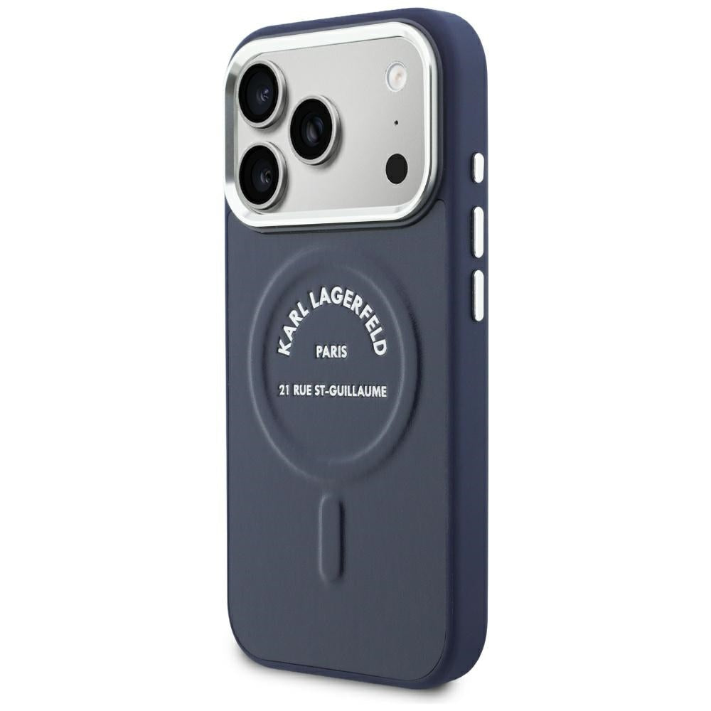 MagSafe Case for Apple iPhone 18 Pro / 17 Pro, Karl Lagerfeld, Embossed Open Ring RSG Logo, Blue