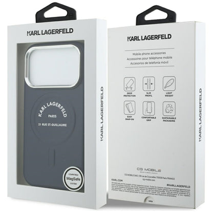 MagSafe Case for Apple iPhone 18 Pro / 17 Pro, Karl Lagerfeld, Embossed Open Ring RSG Logo, Blue