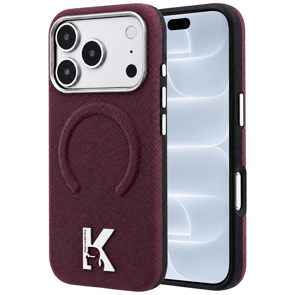MagSafe-etui til Apple iPhone 18 Pro / 17 Pro, Karl Lagerfeld, Kornet Præget Ring, Vinrød