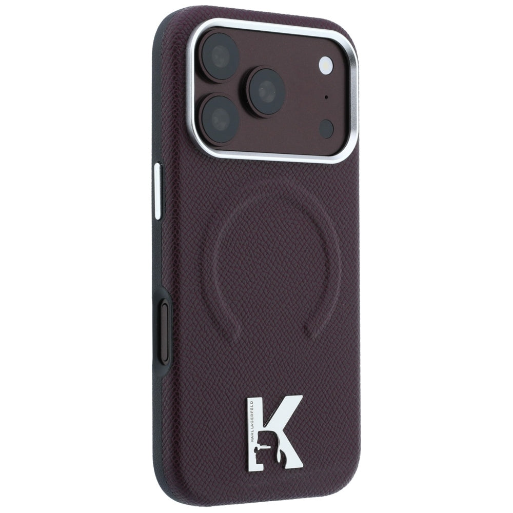 MagSafe-etui til Apple iPhone 18 Pro / 17 Pro, Karl Lagerfeld, Kornet Præget Ring, Vinrød