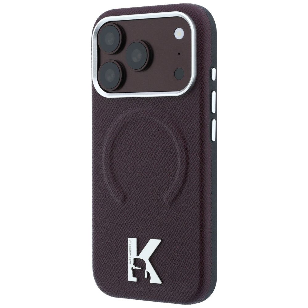 MagSafe-etui til Apple iPhone 18 Pro / 17 Pro, Karl Lagerfeld, Kornet Præget Ring, Vinrød
