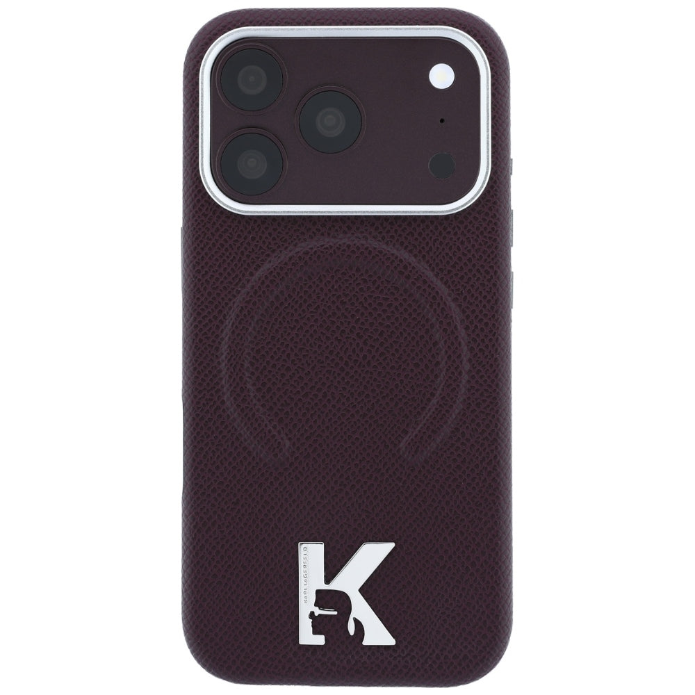 MagSafe-etui til Apple iPhone 18 Pro / 17 Pro, Karl Lagerfeld, Kornet Præget Ring, Vinrød