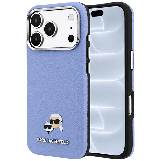 MagSafe-etui til Apple iPhone 18 Pro / 17 Pro, Karl Lagerfeld, Grained Karl & Choupette Head's Metal, Bleu