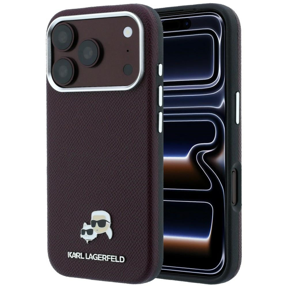 MagSafe-etui til Apple iPhone 18 Pro / 17 Pro, Karl Lagerfeld, Grained KC Heads, Vinrød