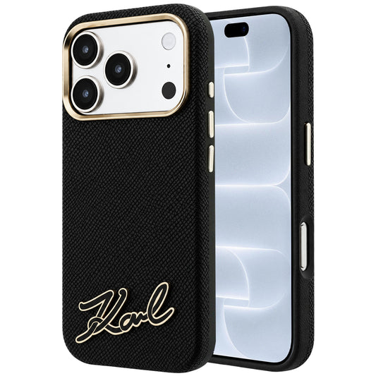 MagSafe-etui til Apple iPhone 18 Pro / 17 Pro, Karl Lagerfeld, kornet harpiks signaturlogo, sort