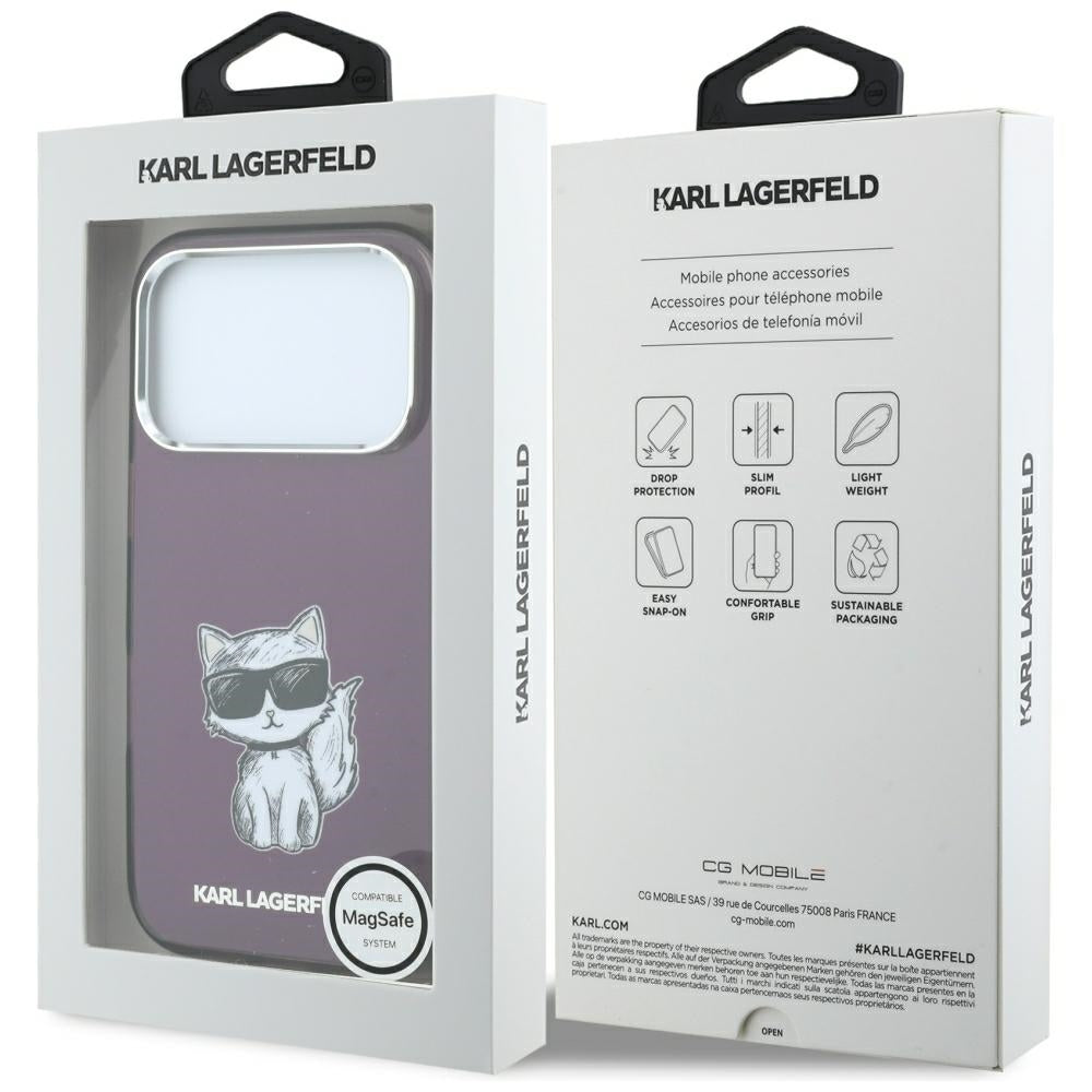 MagSafe-etui til Apple iPhone 18 Pro / 17 Pro, Karl Lagerfeld, HC IML Choupette Body Sketch Print, Vinrød