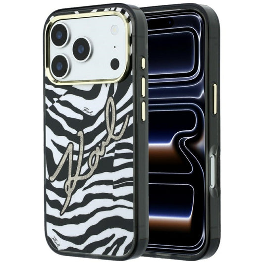 MagSafe-etui til Apple iPhone 18 Pro / 17 Pro, Karl Lagerfeld, HC IML Signature Zebra Glitter Gold, Sort