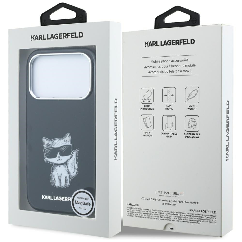 MagSafe-etui til Apple iPhone 18 Pro / 17 Pro, Karl Lagerfeld, IML Choupette Body Sketch Print, Sort