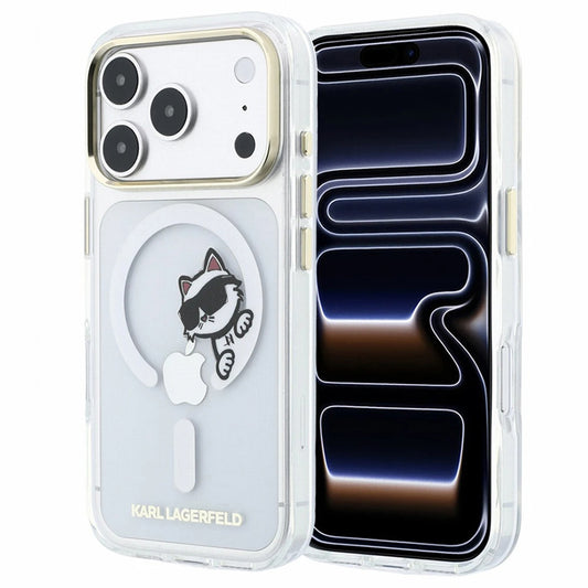 MagSafe-etui til Apple iPhone 18 Pro / 17 Pro, Karl Lagerfeld, IML Peekaboo Print og metalramme, gennemsigtig