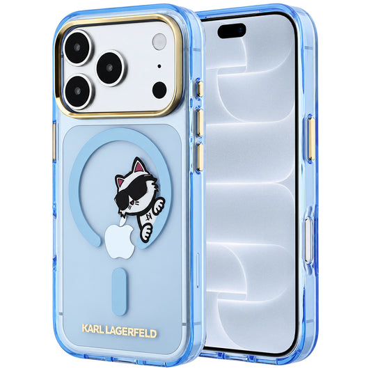MagSafe-etui til Apple iPhone 18 Pro / 17 Pro, Karl Lagerfeld, IML Peekaboo Print og metalramme, blå