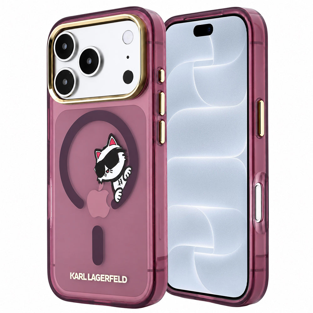 MagSafe-cover til Apple iPhone 18 Pro / 17 Pro, Karl Lagerfeld, IML Peekaboo Print and Metal Frame, vinrød