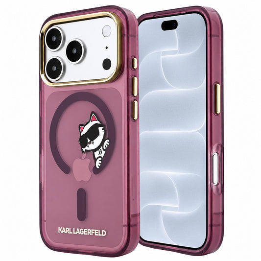 MagSafe-cover til Apple iPhone 18 Pro / 17 Pro, Karl Lagerfeld, IML Peekaboo Print and Metal Frame, vinrød