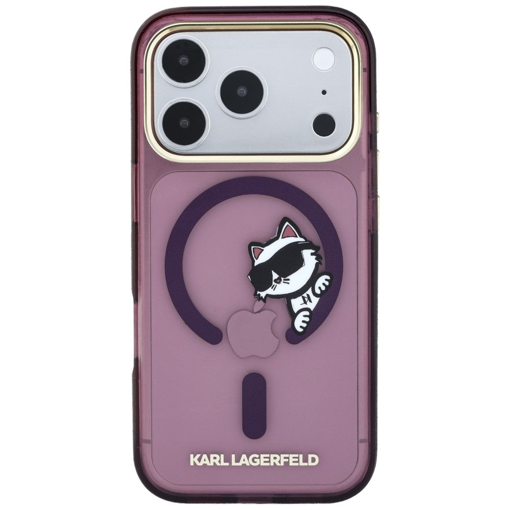 MagSafe-cover til Apple iPhone 18 Pro / 17 Pro, Karl Lagerfeld, IML Peekaboo Print and Metal Frame, vinrød