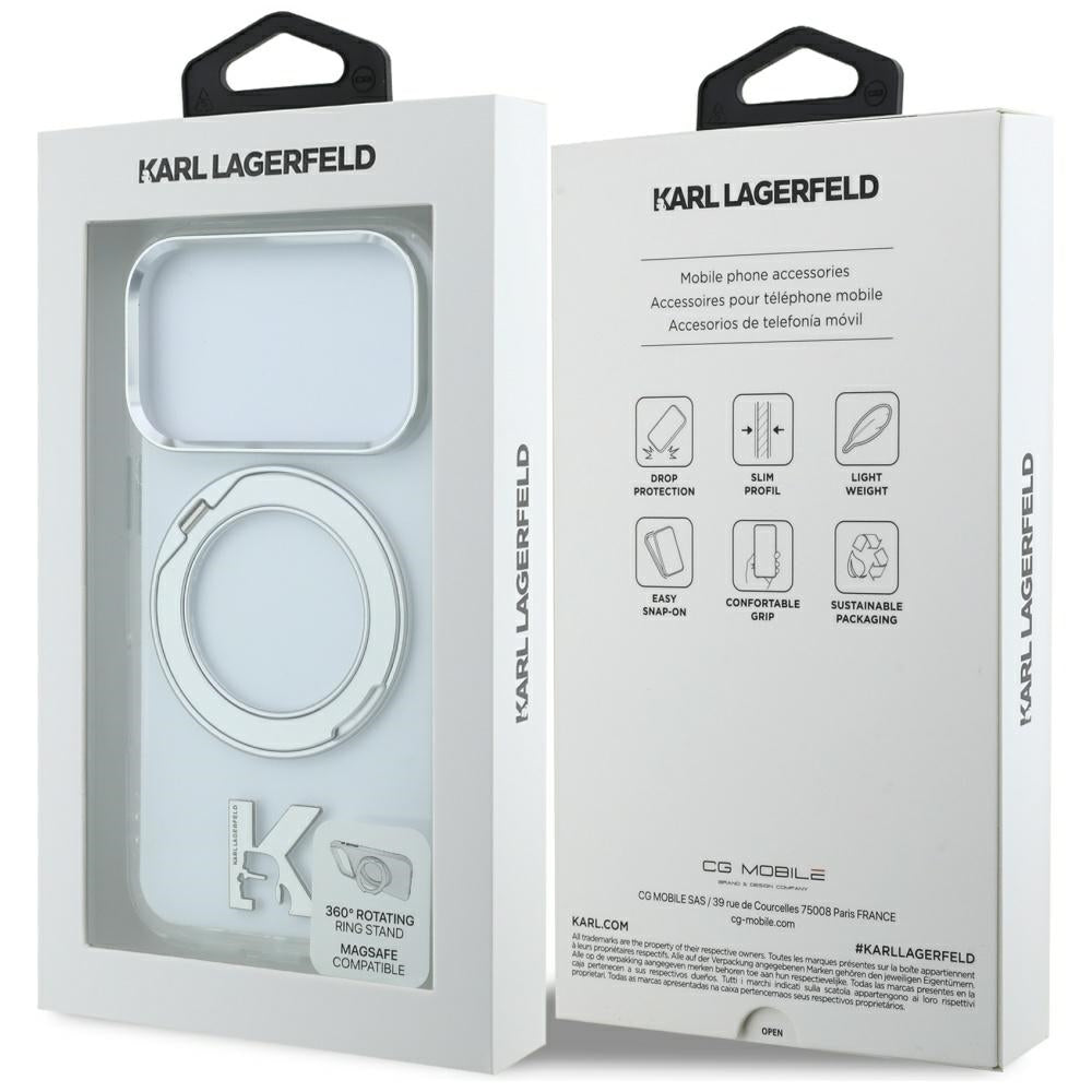 MagSafe-etui til Apple iPhone 18 Pro / 17 Pro, Karl Lagerfeld, IML Ring Stand Kameo Metal, Transparent