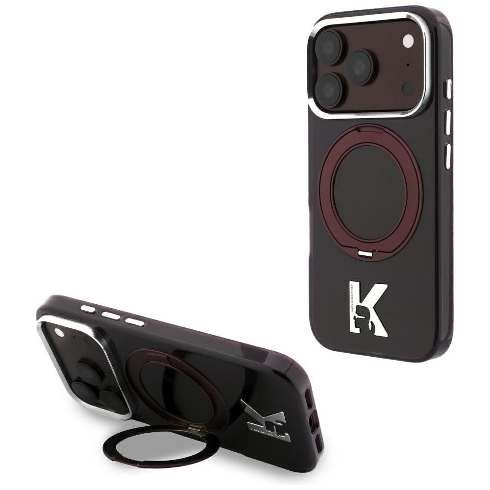 MagSafe-etui til Apple iPhone 18 Pro / 17 Pro, Karl Lagerfeld, IML Ring Stand Kameo Metal, Vinrød