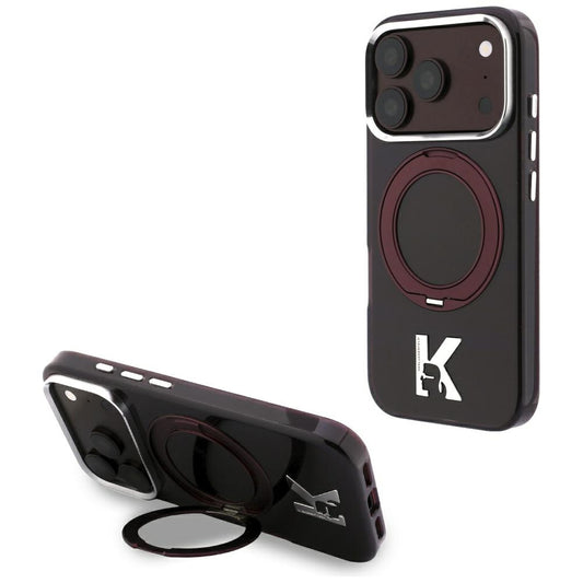 MagSafe-etui til Apple iPhone 18 Pro / 17 Pro, Karl Lagerfeld, IML Ring Stand Kameo Metal, Vinrød