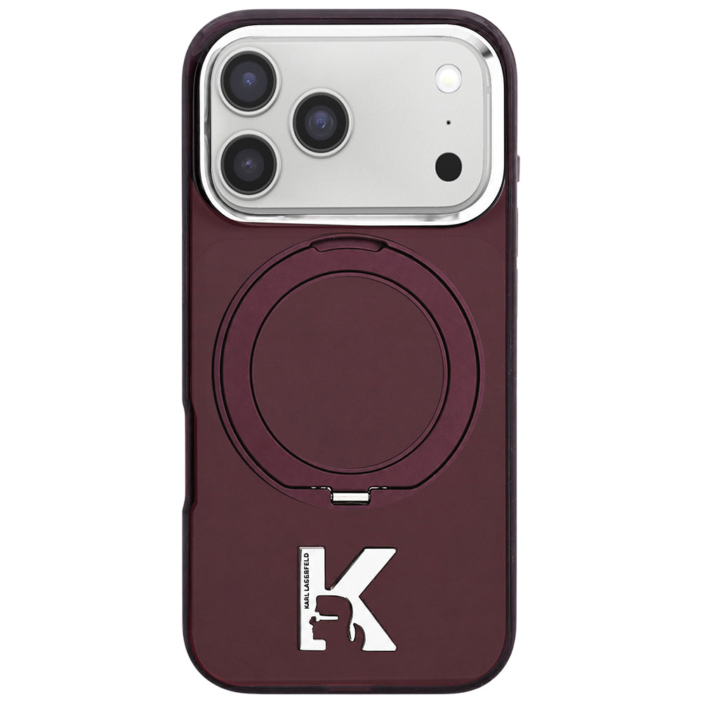 MagSafe-etui til Apple iPhone 18 Pro / 17 Pro, Karl Lagerfeld, IML Ring Stand Kameo Metal, Vinrød