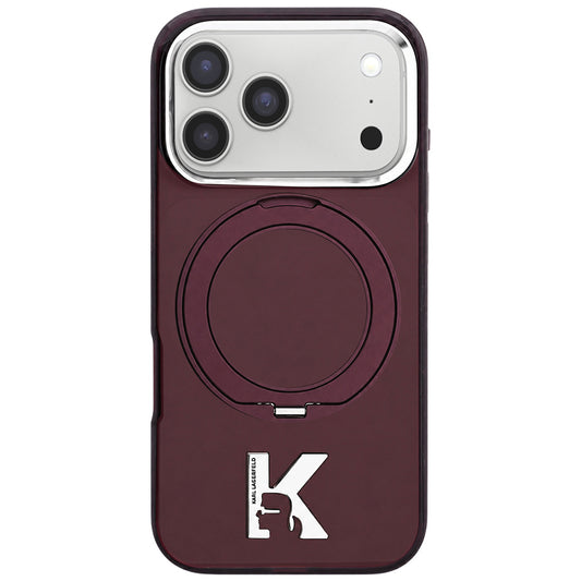 MagSafe-etui til Apple iPhone 18 Pro / 17 Pro, Karl Lagerfeld, IML Ring Stand Kameo Metal, Vinrød