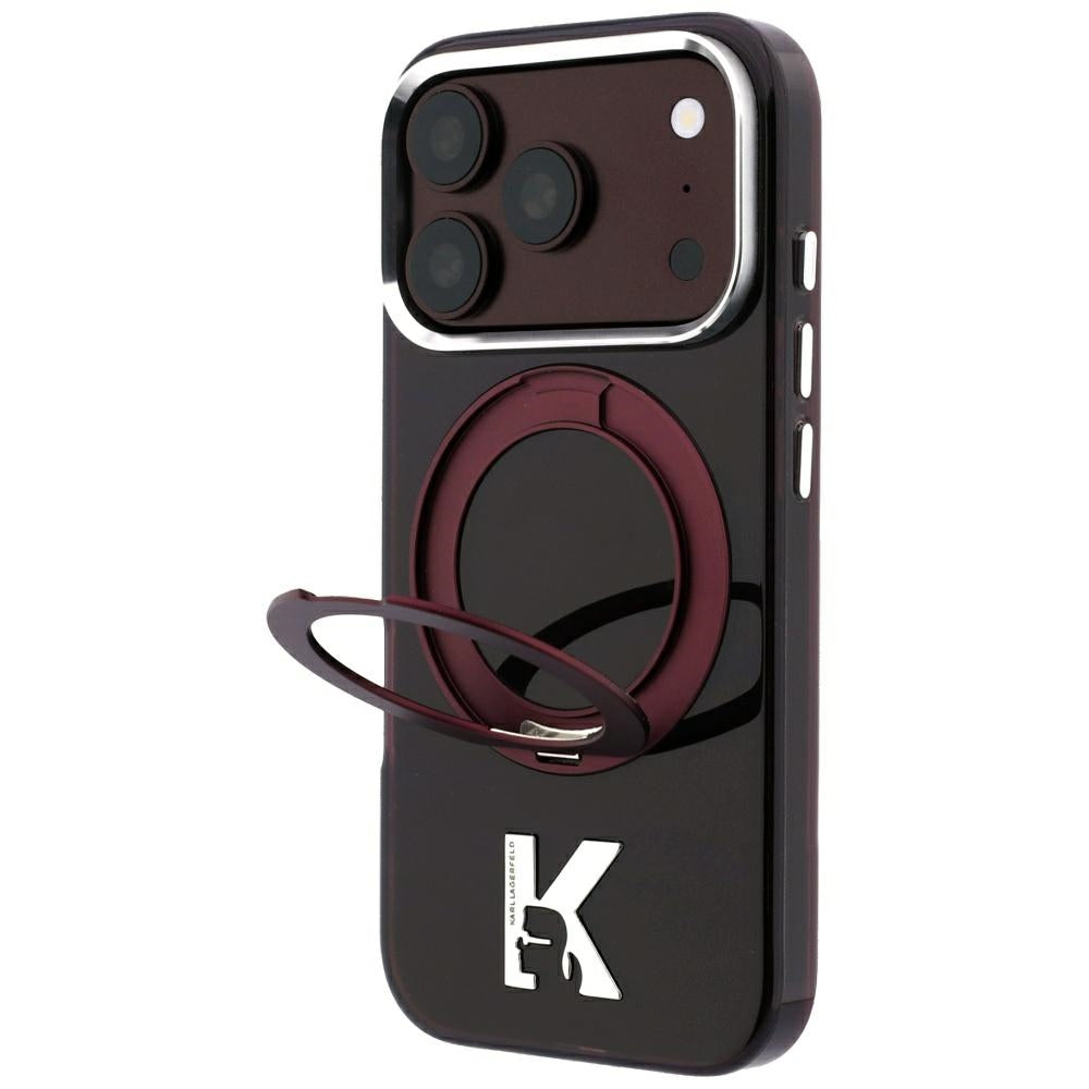 MagSafe-etui til Apple iPhone 18 Pro / 17 Pro, Karl Lagerfeld, IML Ring Stand Kameo Metal, Vinrød