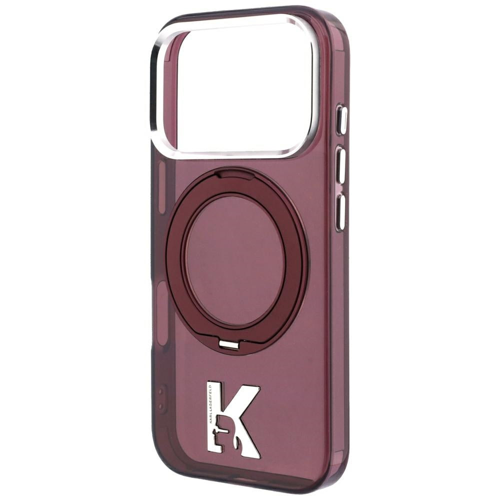 MagSafe-etui til Apple iPhone 18 Pro / 17 Pro, Karl Lagerfeld, IML Ring Stand Kameo Metal, Vinrød