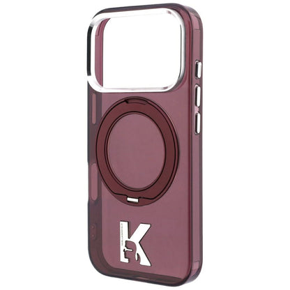 MagSafe-etui til Apple iPhone 18 Pro / 17 Pro, Karl Lagerfeld, IML Ring Stand Kameo Metal, Vinrød