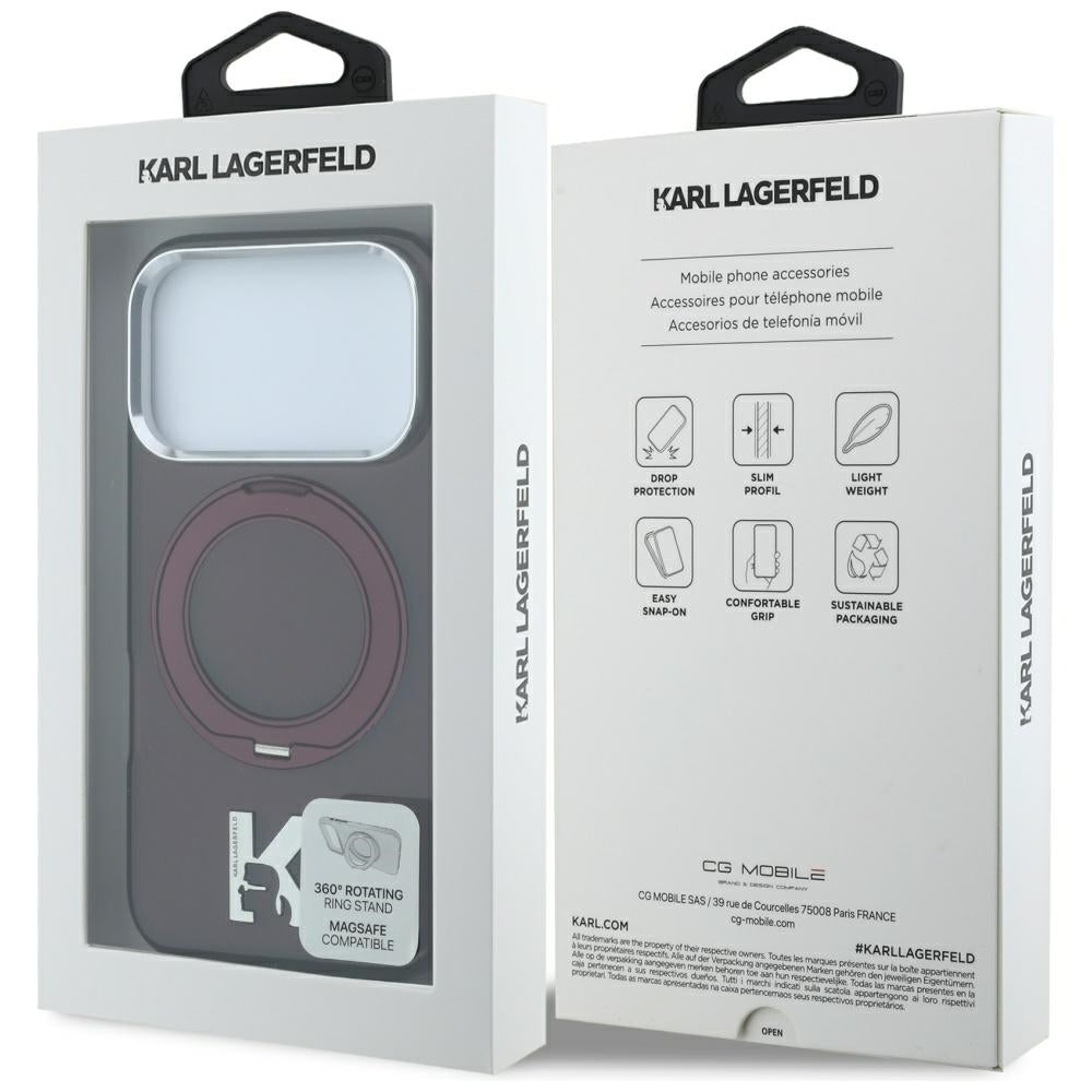 MagSafe-etui til Apple iPhone 18 Pro / 17 Pro, Karl Lagerfeld, IML Ring Stand Kameo Metal, Vinrød