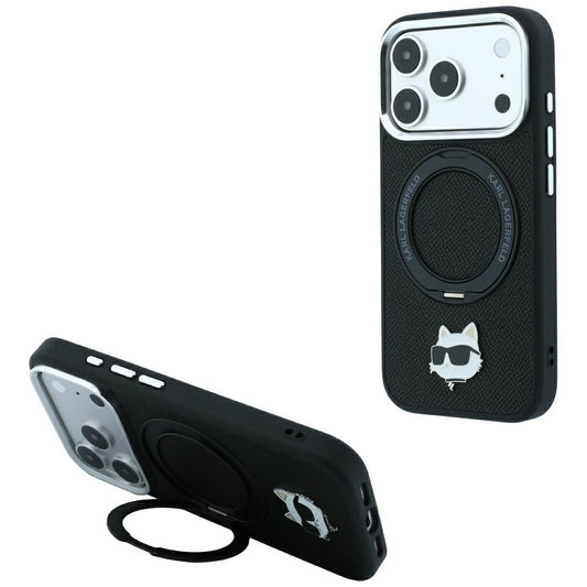 MagSafe-etui til Apple iPhone 18 Pro / 17 Pro, Karl Lagerfeld, Ring Stand 360 Choupette Pin, Sort