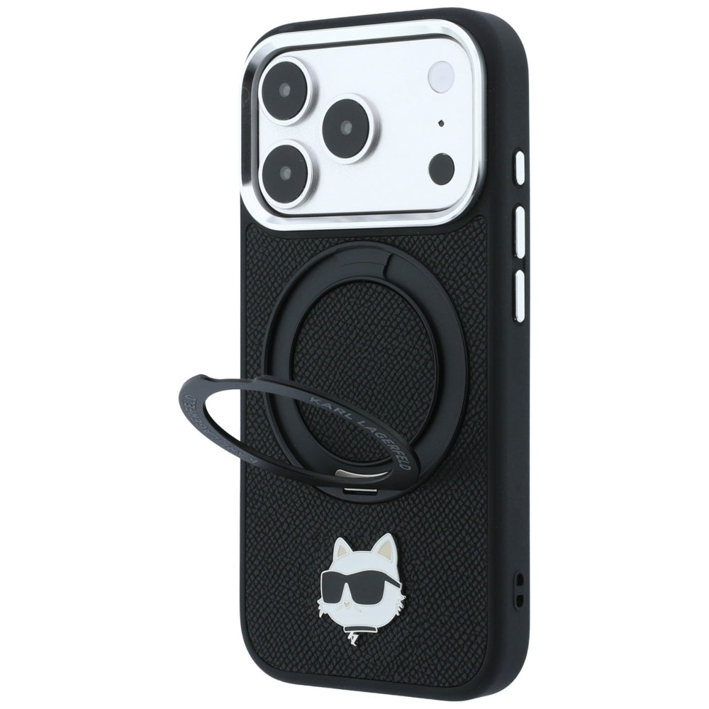 MagSafe-etui til Apple iPhone 18 Pro / 17 Pro, Karl Lagerfeld, Ring Stand 360 Choupette Pin, Sort