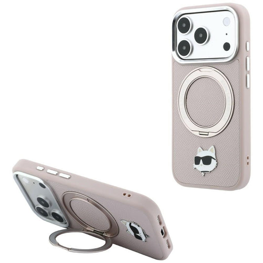 MagSafe-cover til Apple iPhone 18 Pro / 17 Pro, Karl Lagerfeld, Ring Stand 360 Choupette Pin, pink