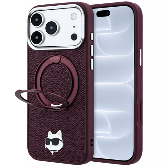 MagSafe-etui til Apple iPhone 18 Pro / 17 Pro, Karl Lagerfeld, Ring Stand 360 Choupette Pin, Vinrød