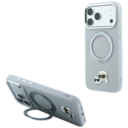 MagSafe-cover til Apple iPhone 18 Pro / 17 Pro, Karl Lagerfeld, Ring Stand 360 Karl & Choupette Pin, grå