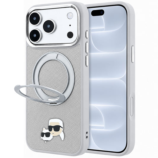 MagSafe-cover til Apple iPhone 18 Pro / 17 Pro, Karl Lagerfeld, Ring Stand 360 Karl & Choupette Pin, grå
