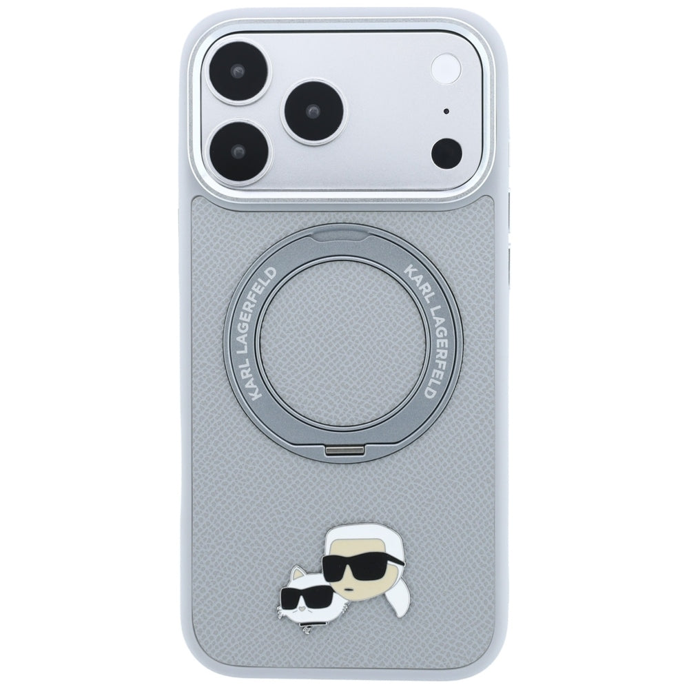 MagSafe-cover til Apple iPhone 18 Pro / 17 Pro, Karl Lagerfeld, Ring Stand 360 Karl & Choupette Pin, grå