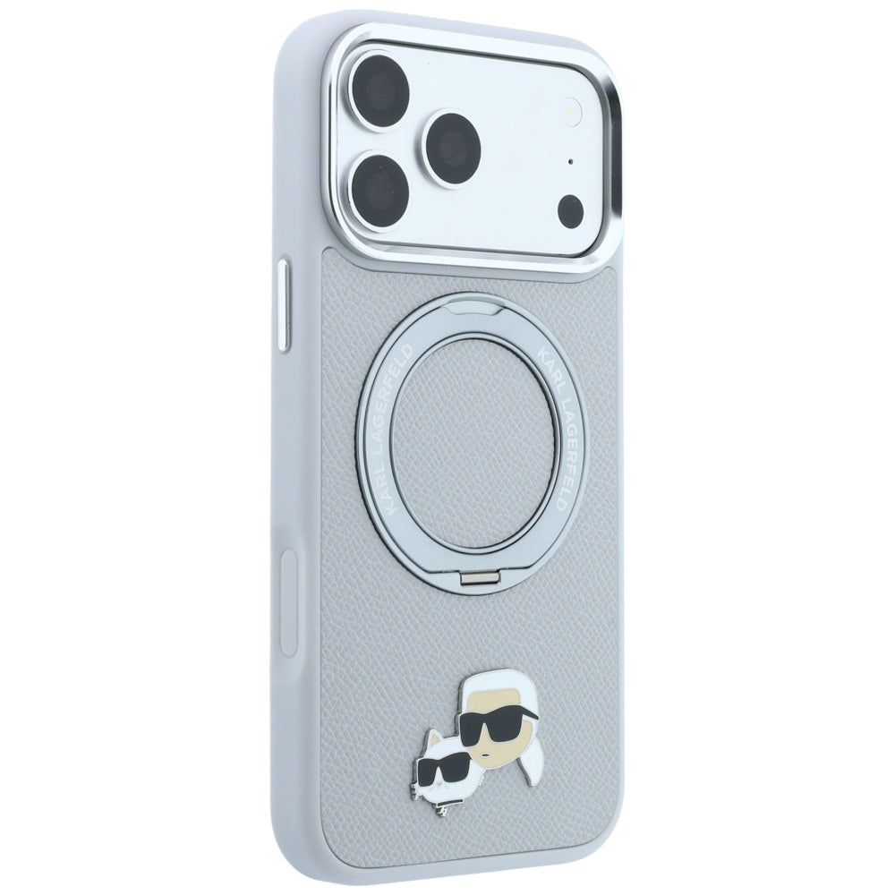 MagSafe-cover til Apple iPhone 18 Pro / 17 Pro, Karl Lagerfeld, Ring Stand 360 Karl & Choupette Pin, grå