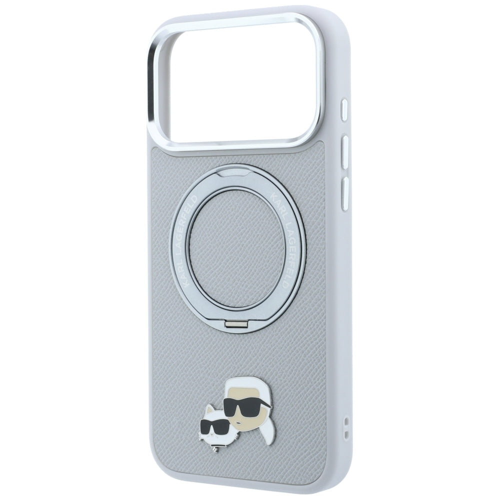 MagSafe-cover til Apple iPhone 18 Pro / 17 Pro, Karl Lagerfeld, Ring Stand 360 Karl & Choupette Pin, grå