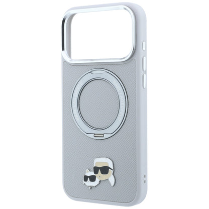 MagSafe-cover til Apple iPhone 18 Pro / 17 Pro, Karl Lagerfeld, Ring Stand 360 Karl & Choupette Pin, grå